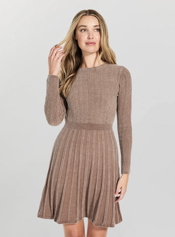 GUESS Womens Eco Taupe Morgan Fit and Flare Dress W5BK79Z3902 Front View