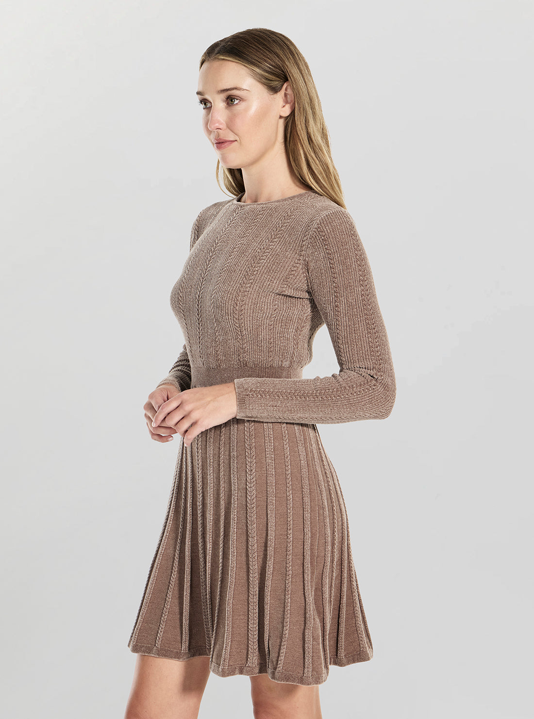 GUESS Womens Eco Taupe Morgan Fit and Flare Dress W5BK79Z3902 Front Side View