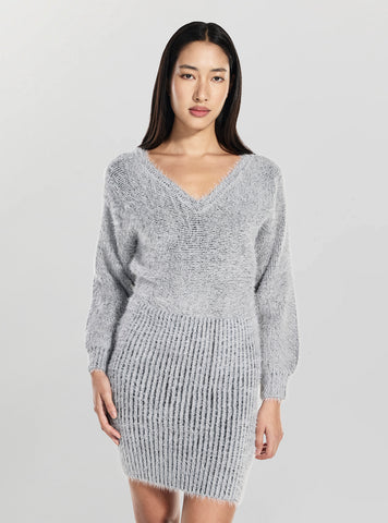 GUESS Womens Grey Adeline Fuzz Knit Dress W5BK95Z3BH0 Front View