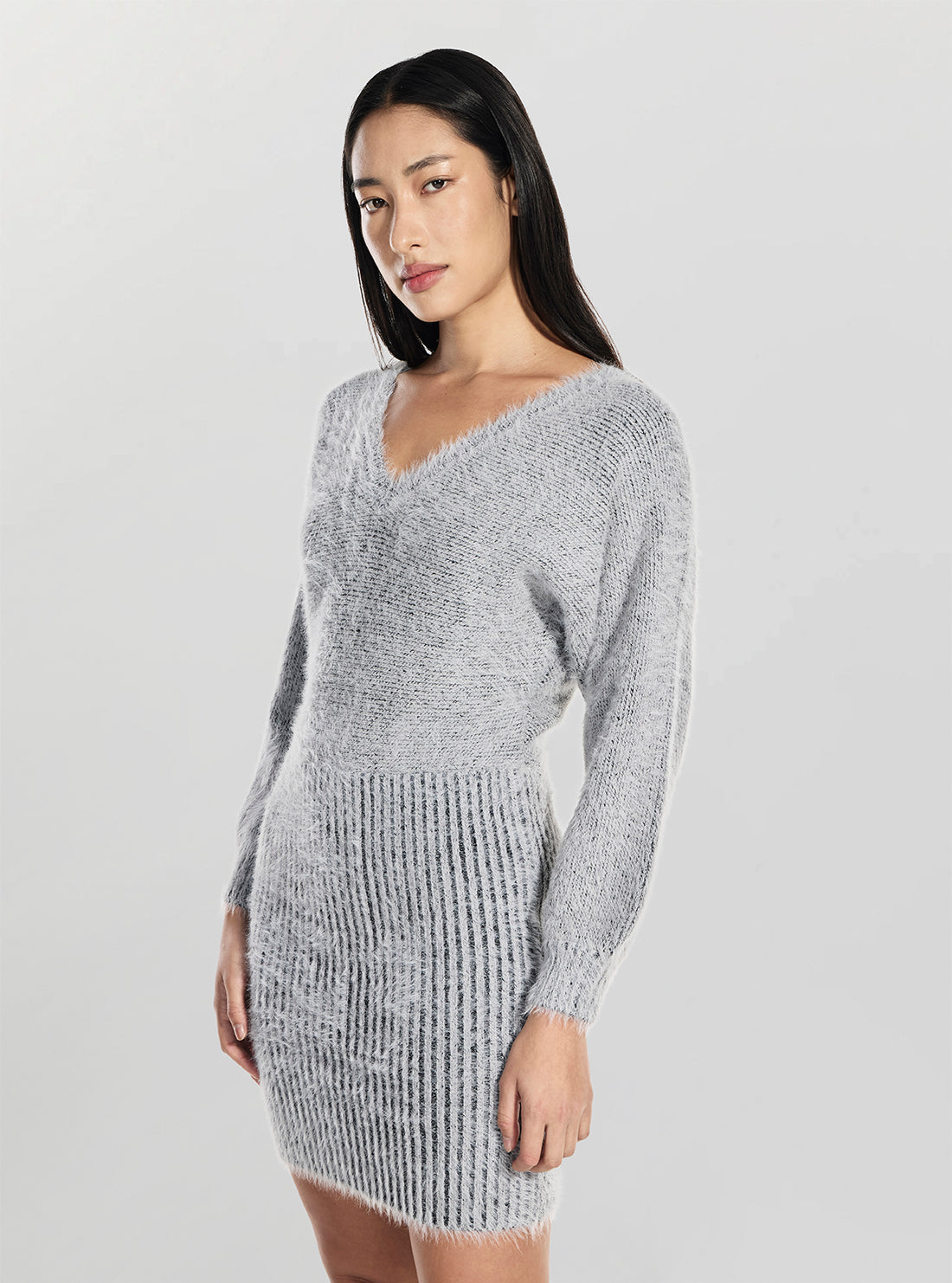 GUESS Womens Grey Adeline Fuzz Knit Dress W5BK95Z3BH0 Side View
