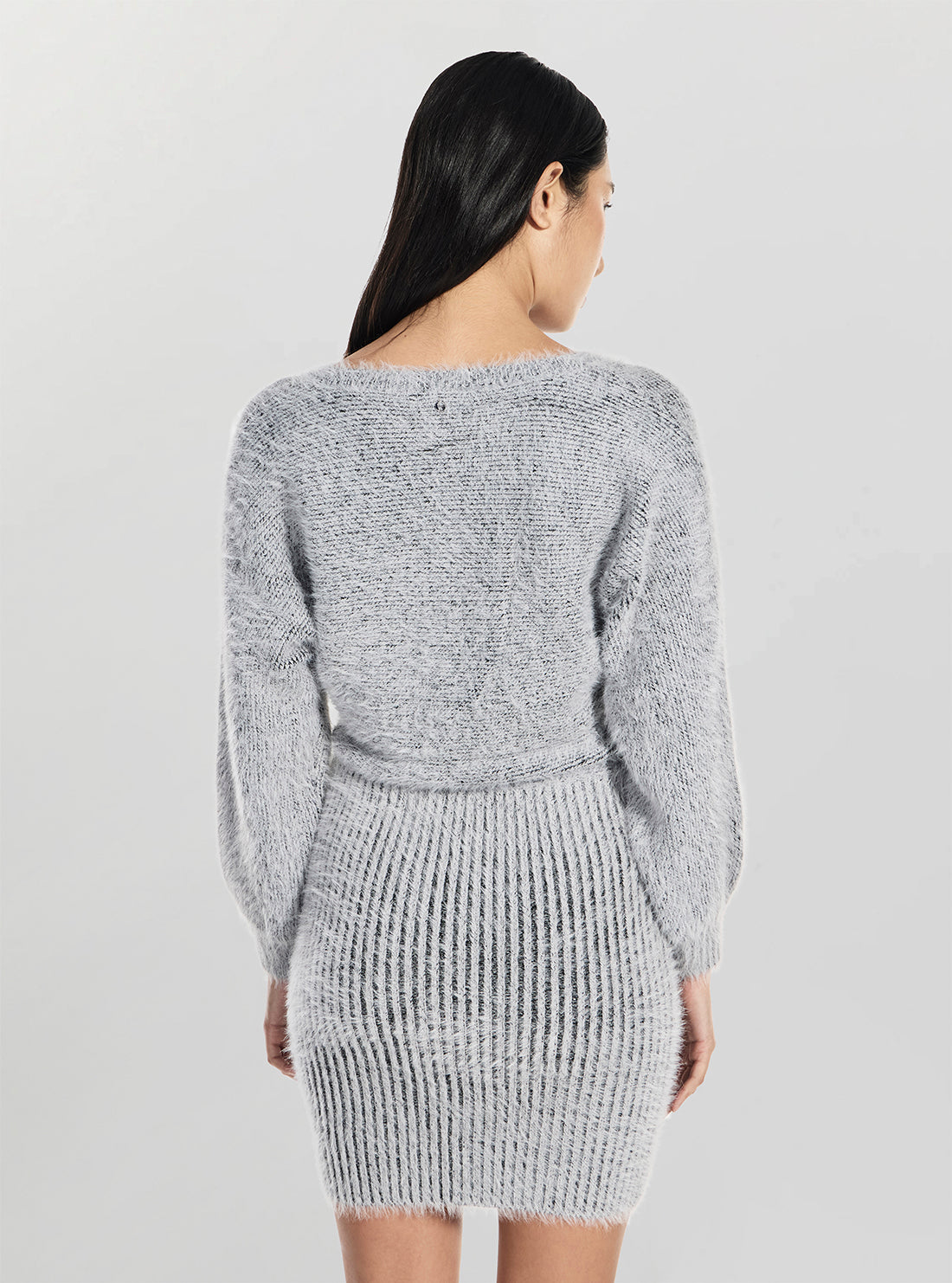 GUESS Womens Grey Adeline Fuzz Knit Dress W5BK95Z3BH0 Back View