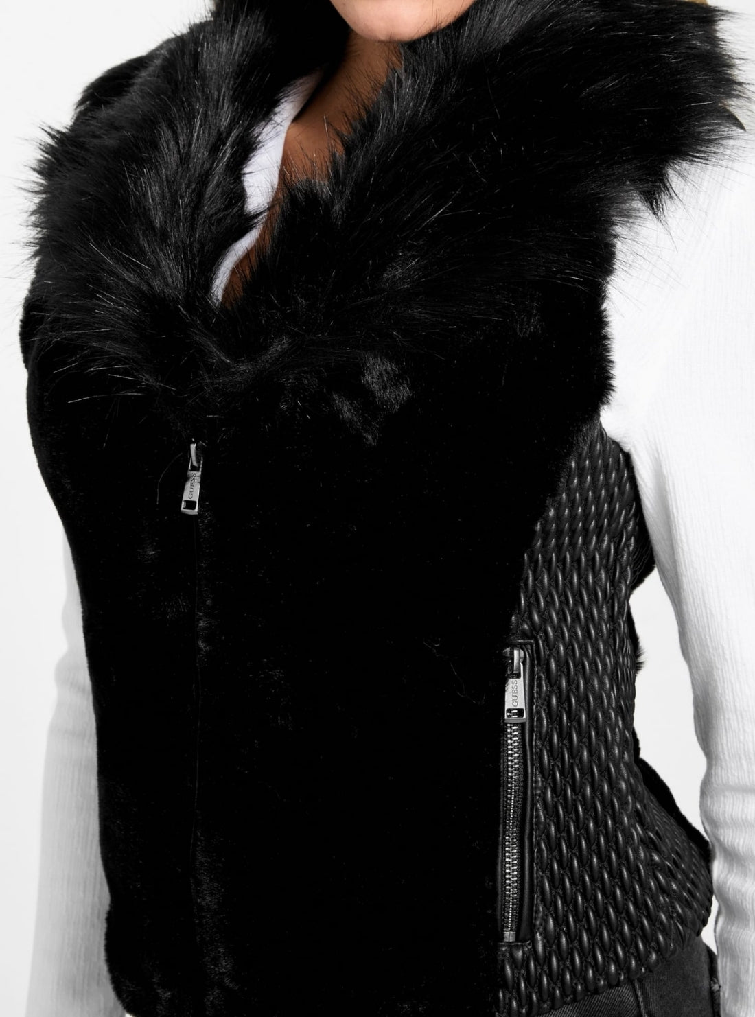 GUESS Womens Black Amari Faux-Fur Vest W5BL0IKCP70 Detail View
