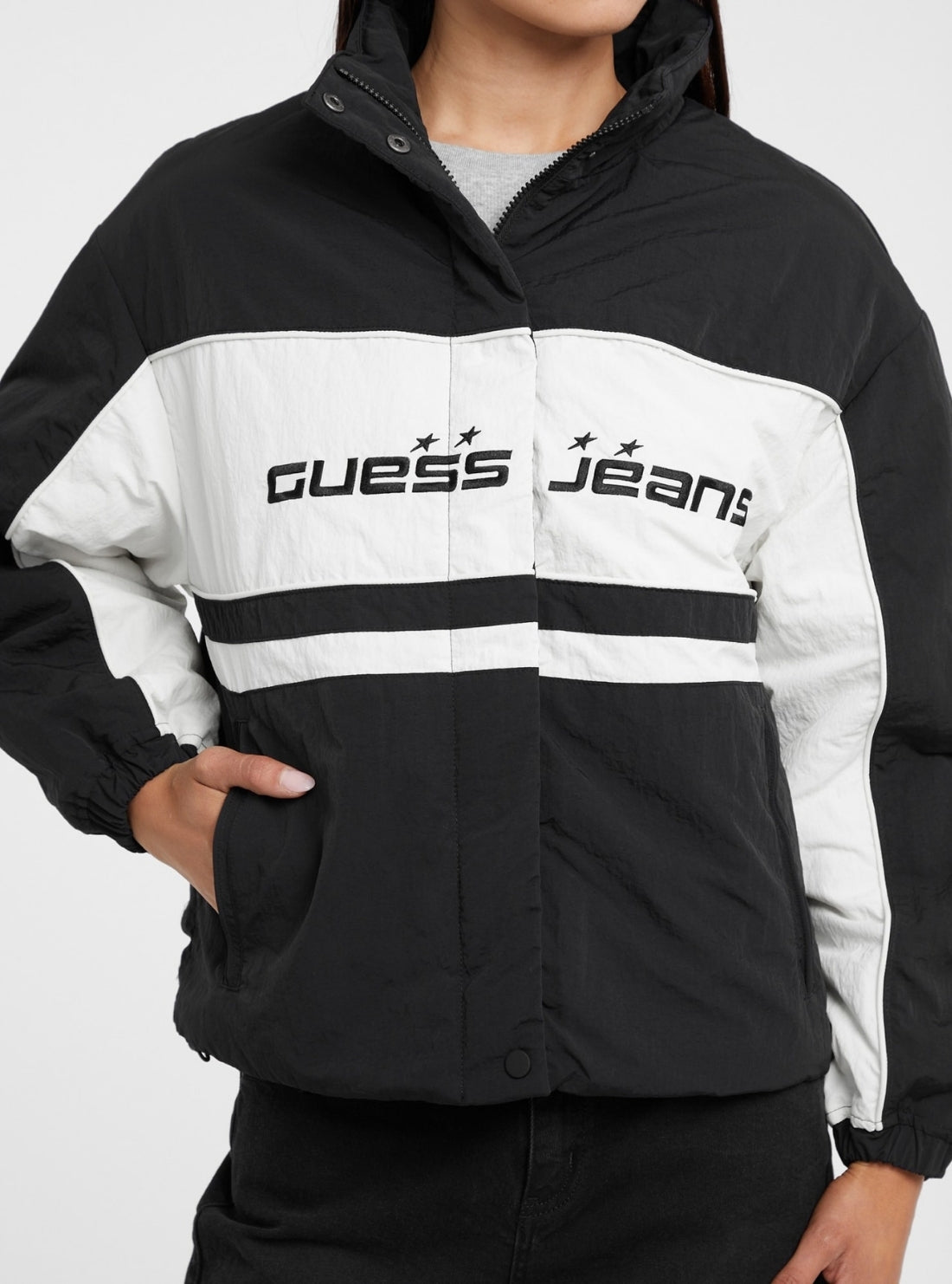 Guess Jeans Black Windbreaker Jacket W5BL11WGYL2 Detail View