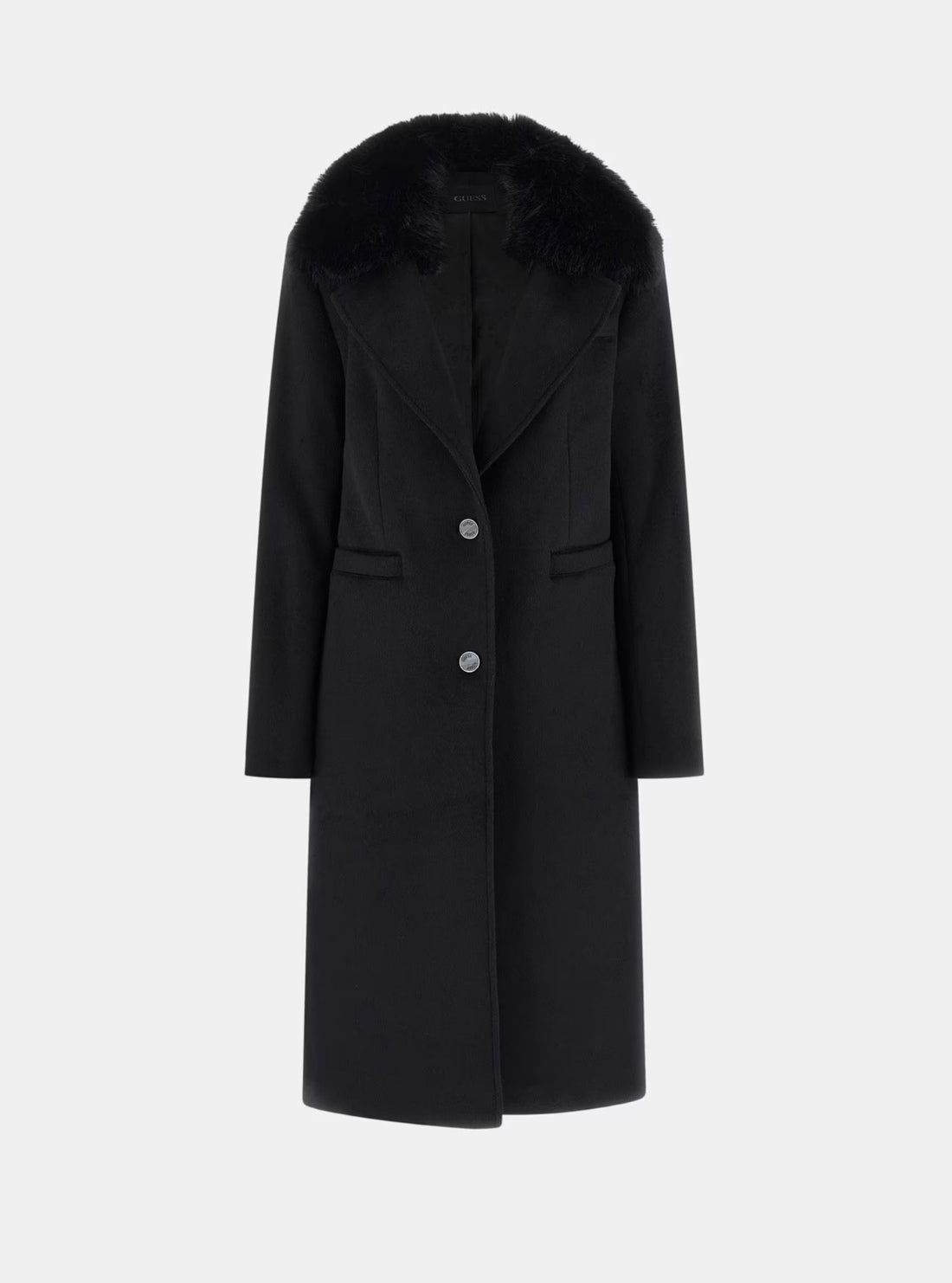 GUESS Womens Eco Black Karole Fur Collar Coat W5BL19W2642 Flatlay