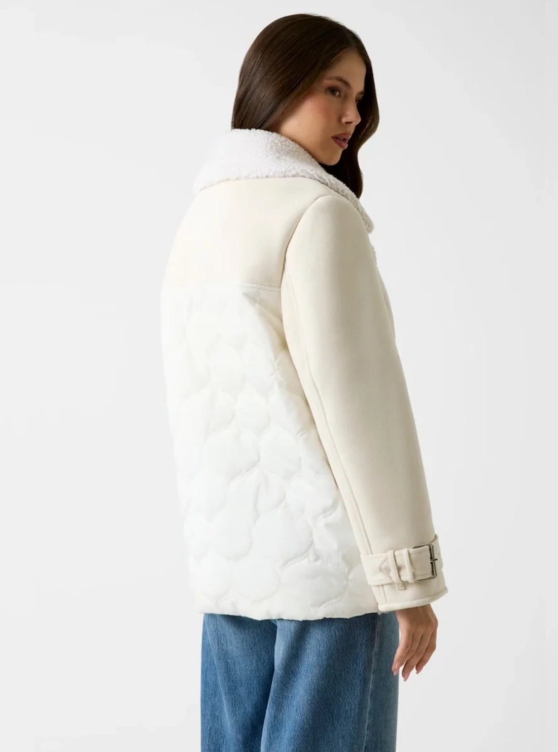 GUESS Womens Eco White Maristella Faux Shearling Jacket W5BL23W2662 Back View
