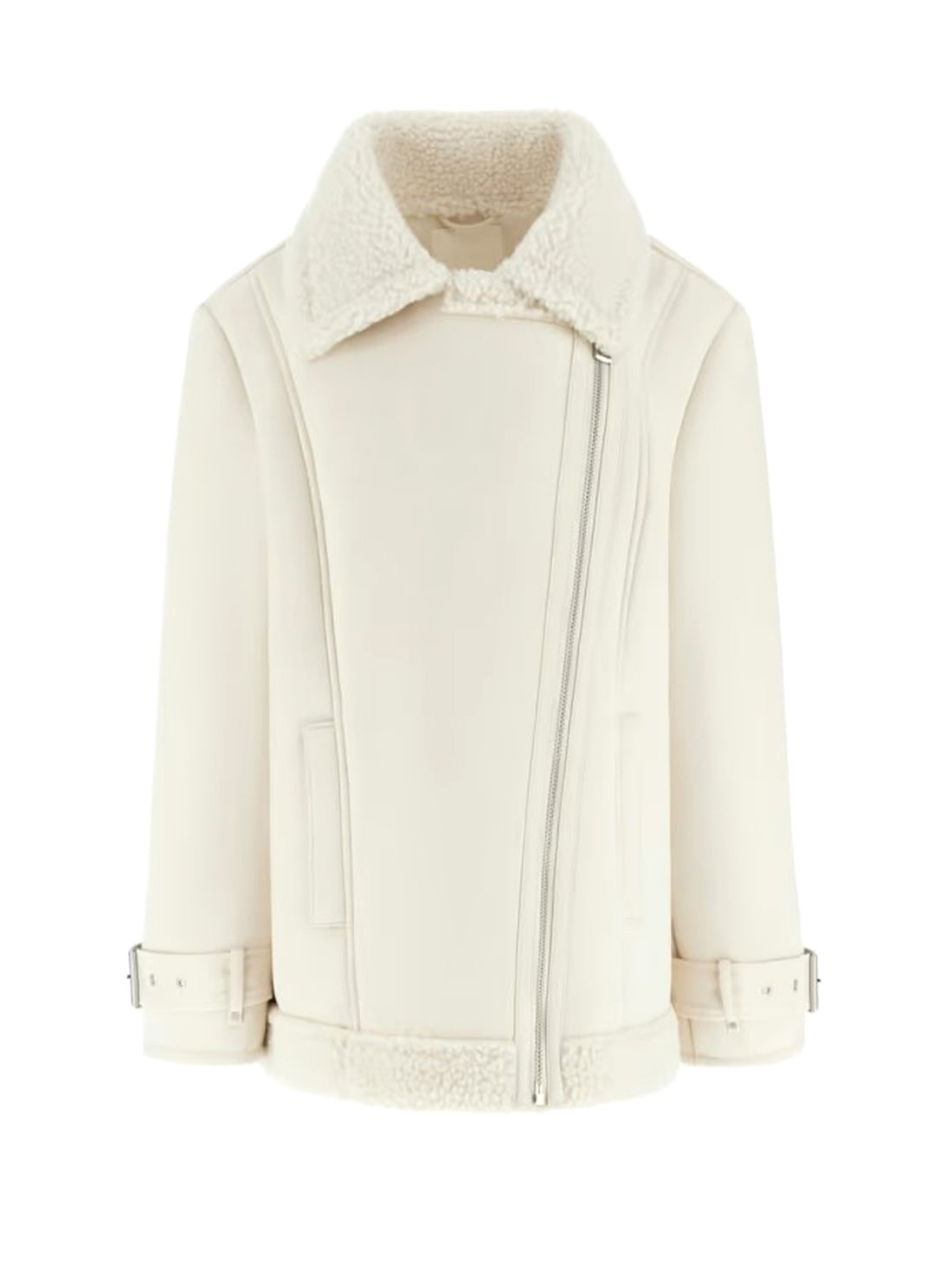 GUESS Womens Eco White Maristella Faux Shearling Jacket W5BL23W2662 Flatlay
