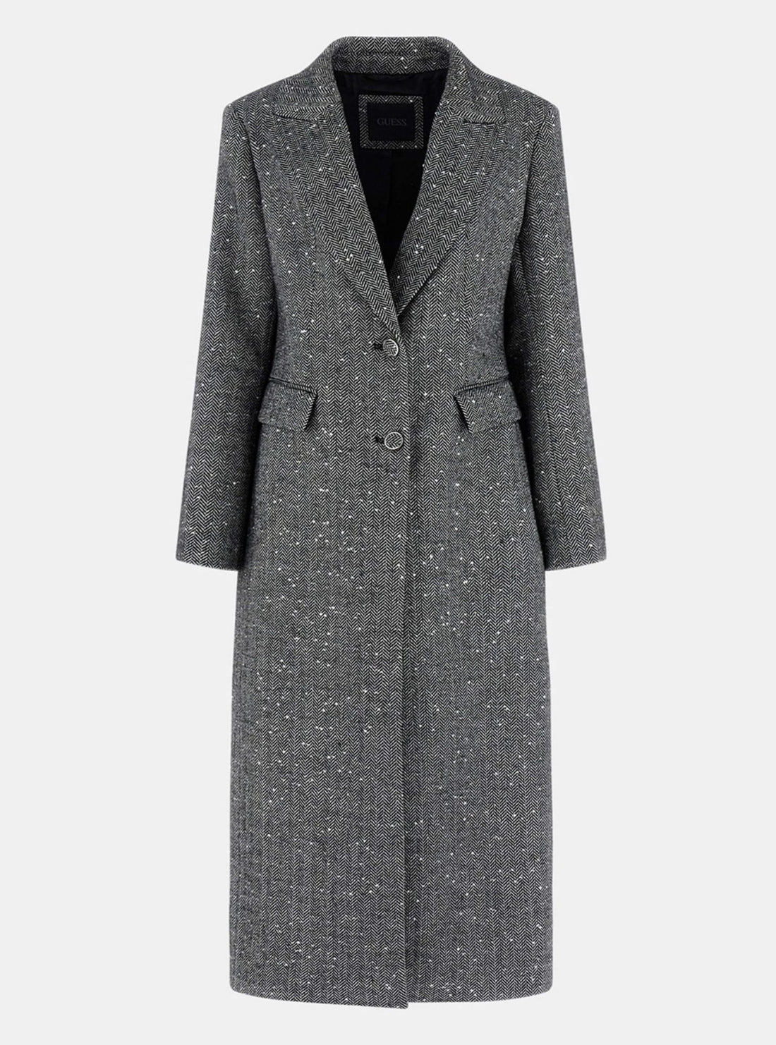 GUESS Womens Grey Stefania Sequin Herringbone Coat W5BL26W2680 Flatlay