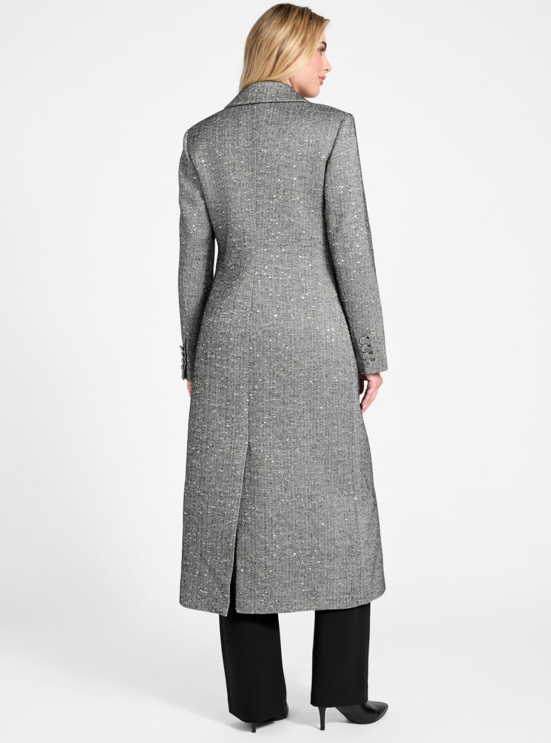 GUESS Womens Grey Stefania Sequin Herringbone Coat W5BL26W2680 Back View