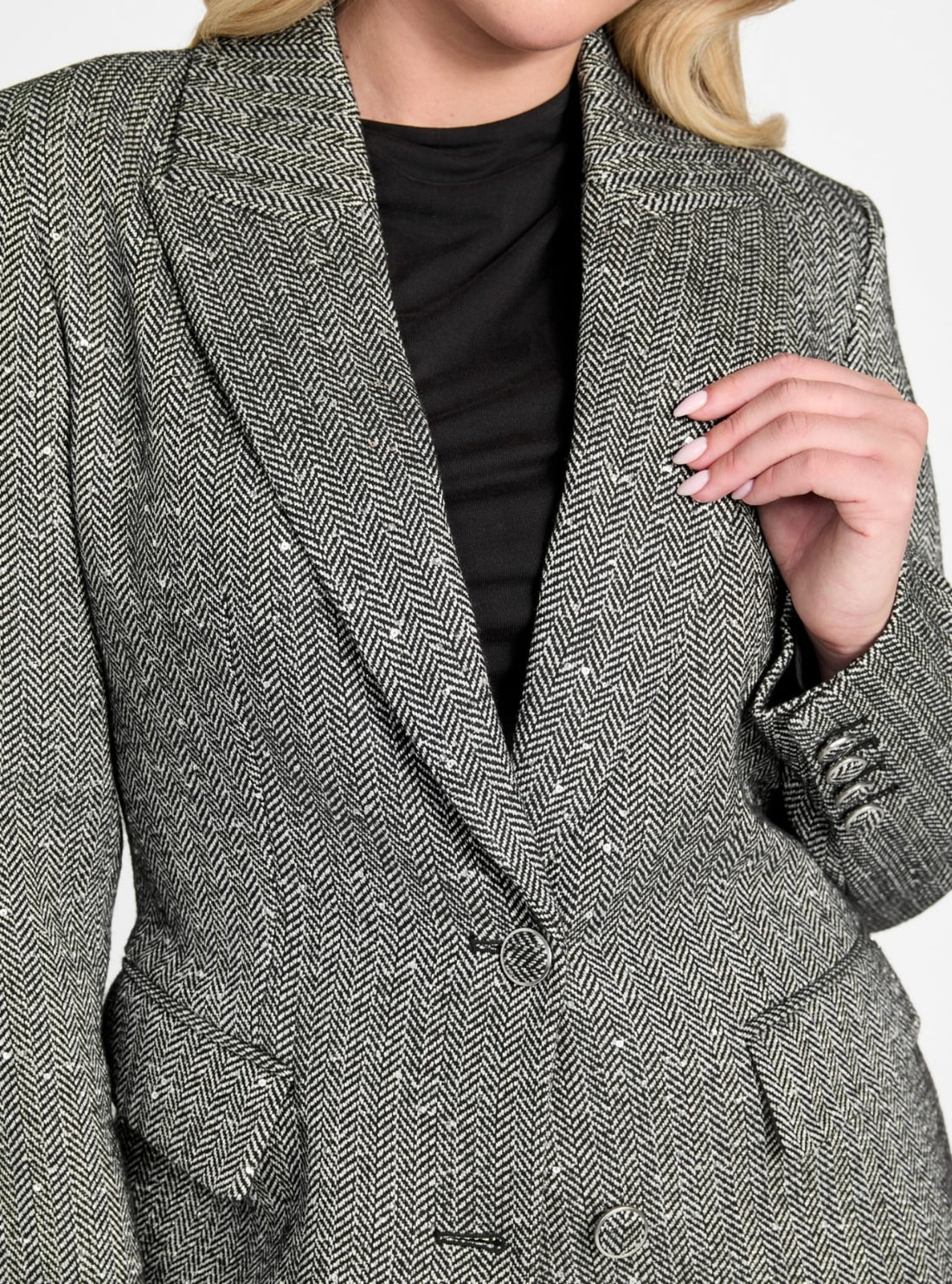 GUESS Womens Grey Stefania Sequin Herringbone Coat W5BL26W2680 Detail View