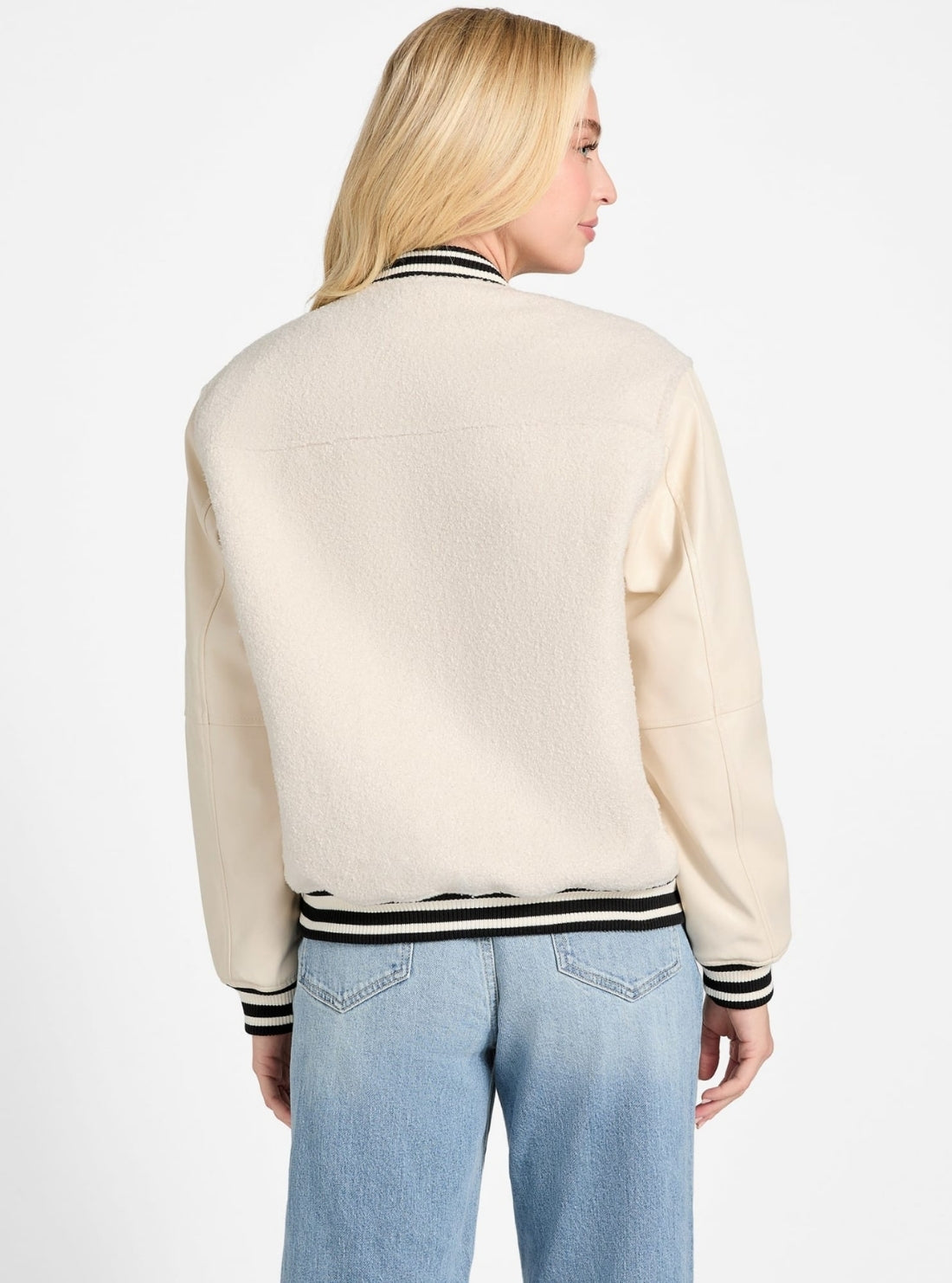 GUESS Womens Eco Beige Danielle College Bomber Jacket W5BL27W2392 Back View