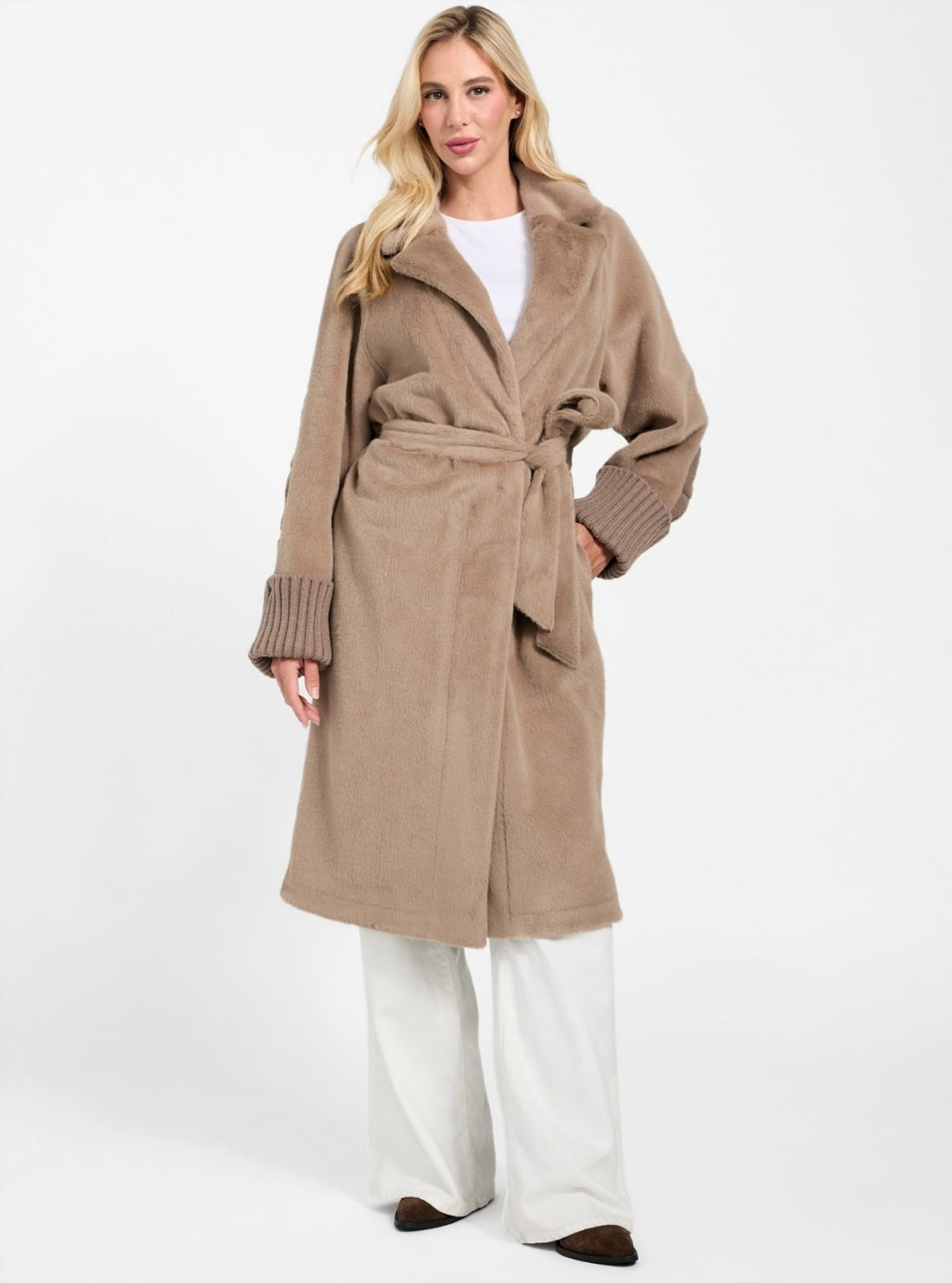 GUESS Womens Brown Ludovica Faux Fur Coat W5BL63W4200 Full View