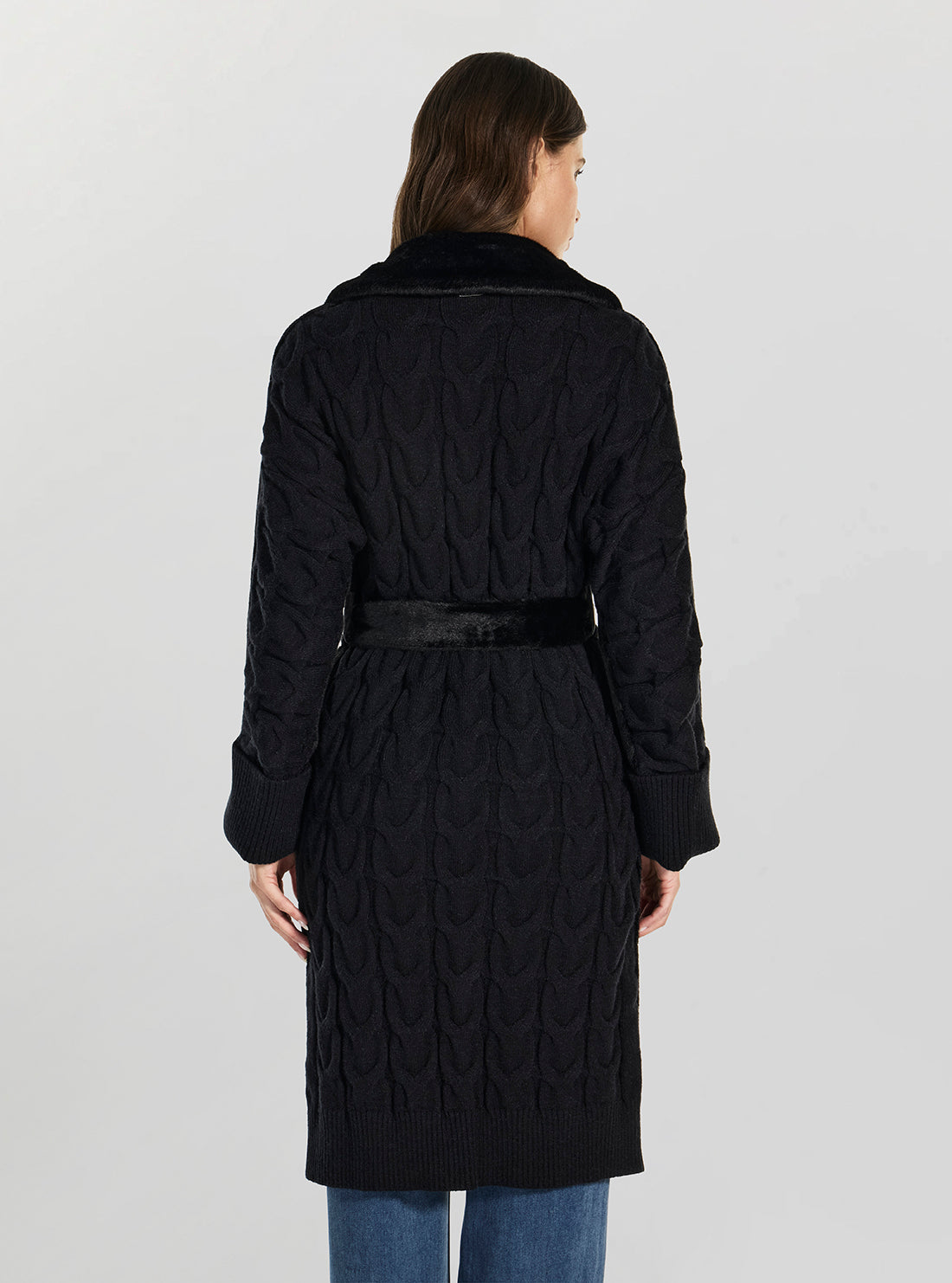GUESS Womens Black Ludovica Faux Fur Knit Coat W5BL63W4200 Bacj View