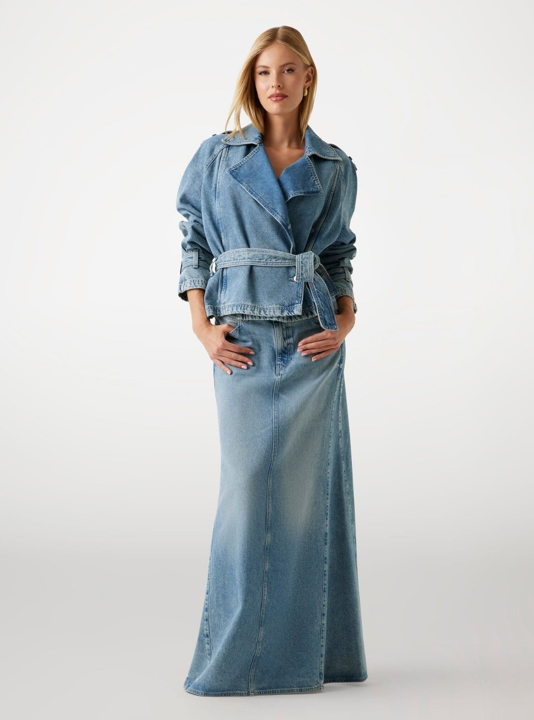 GUESS Womens Blue Runa Biker Denim Jacket W5BN0DD0742 Full View