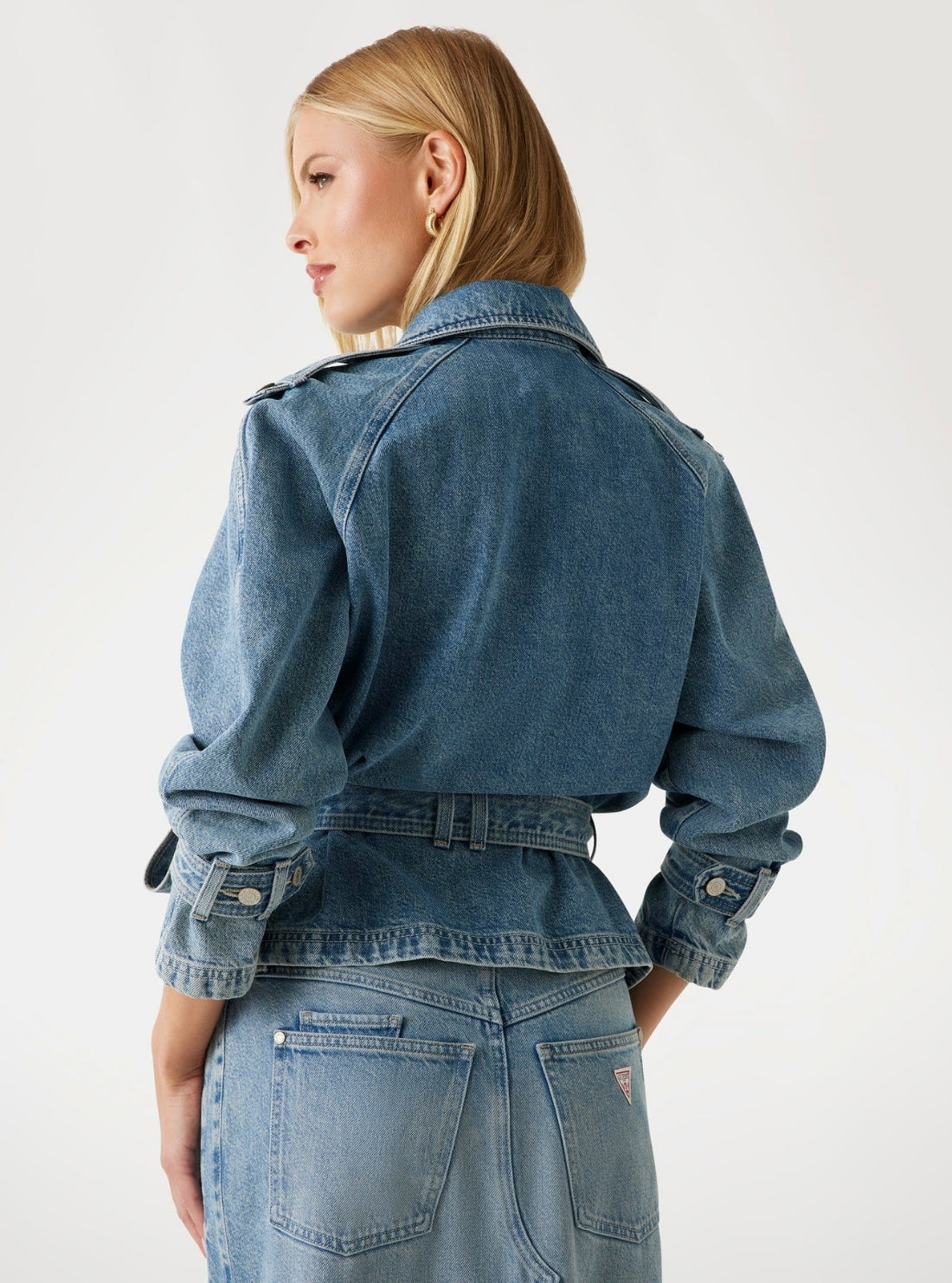 GUESS Womens Blue Runa Biker Denim Jacket W5BN0DD0742 Back View