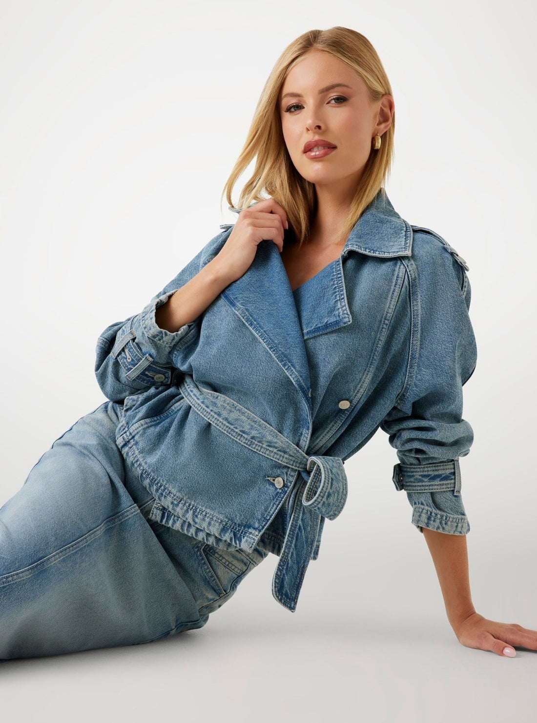 GUESS Womens Blue Runa Biker Denim Jacket W5BN0DD0742 Front View_2