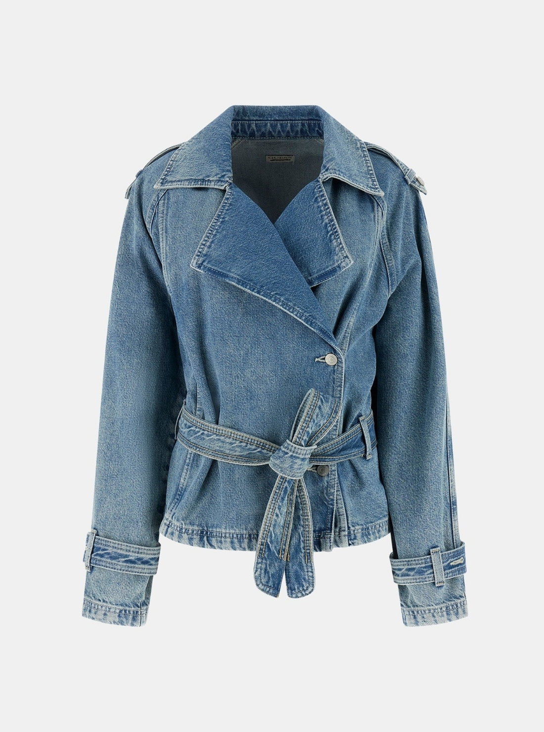 GUESS Womens Blue Runa Biker Denim Jacket W5BN0DD0742 Flatlay
