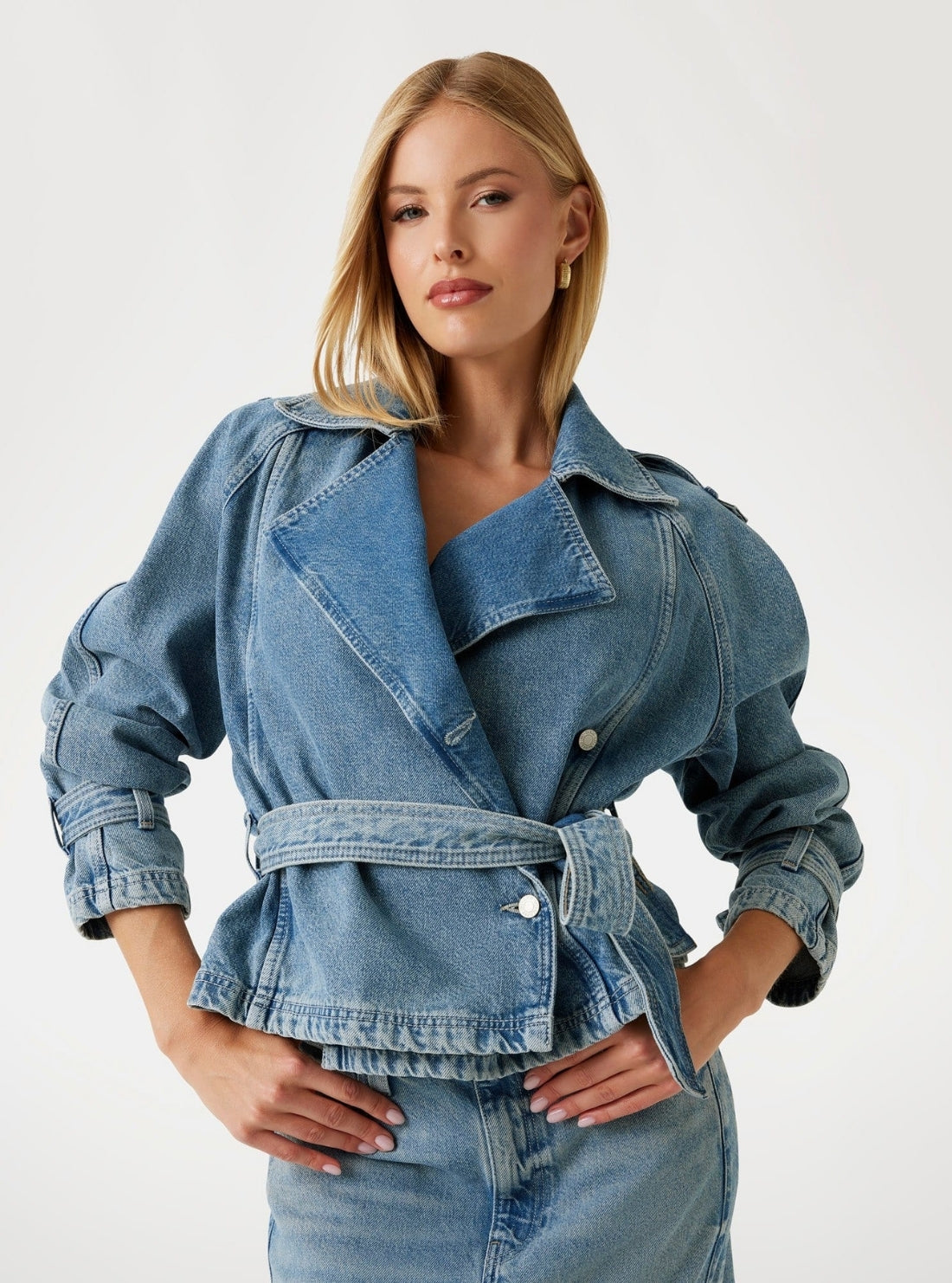 GUESS Womens Blue Runa Biker Denim Jacket W5BN0DD0742 Front View
