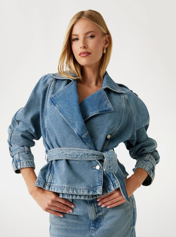 GUESS Womens Blue Runa Biker Denim Jacket W5BN0DD0742 Front View