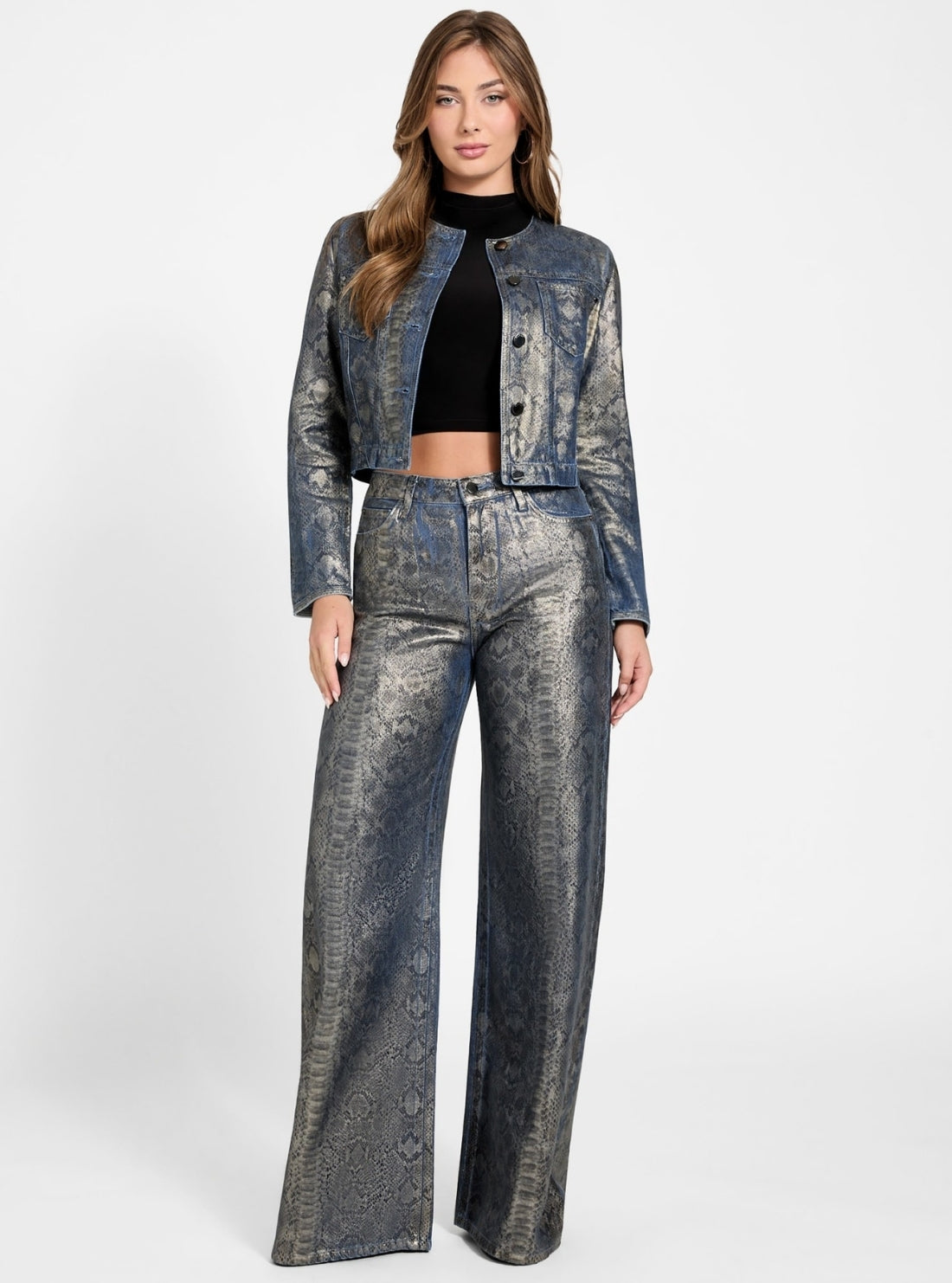 GUESS Womens Multi Tersa Snakeskin Jacket W5BN97D5QK2 Full View