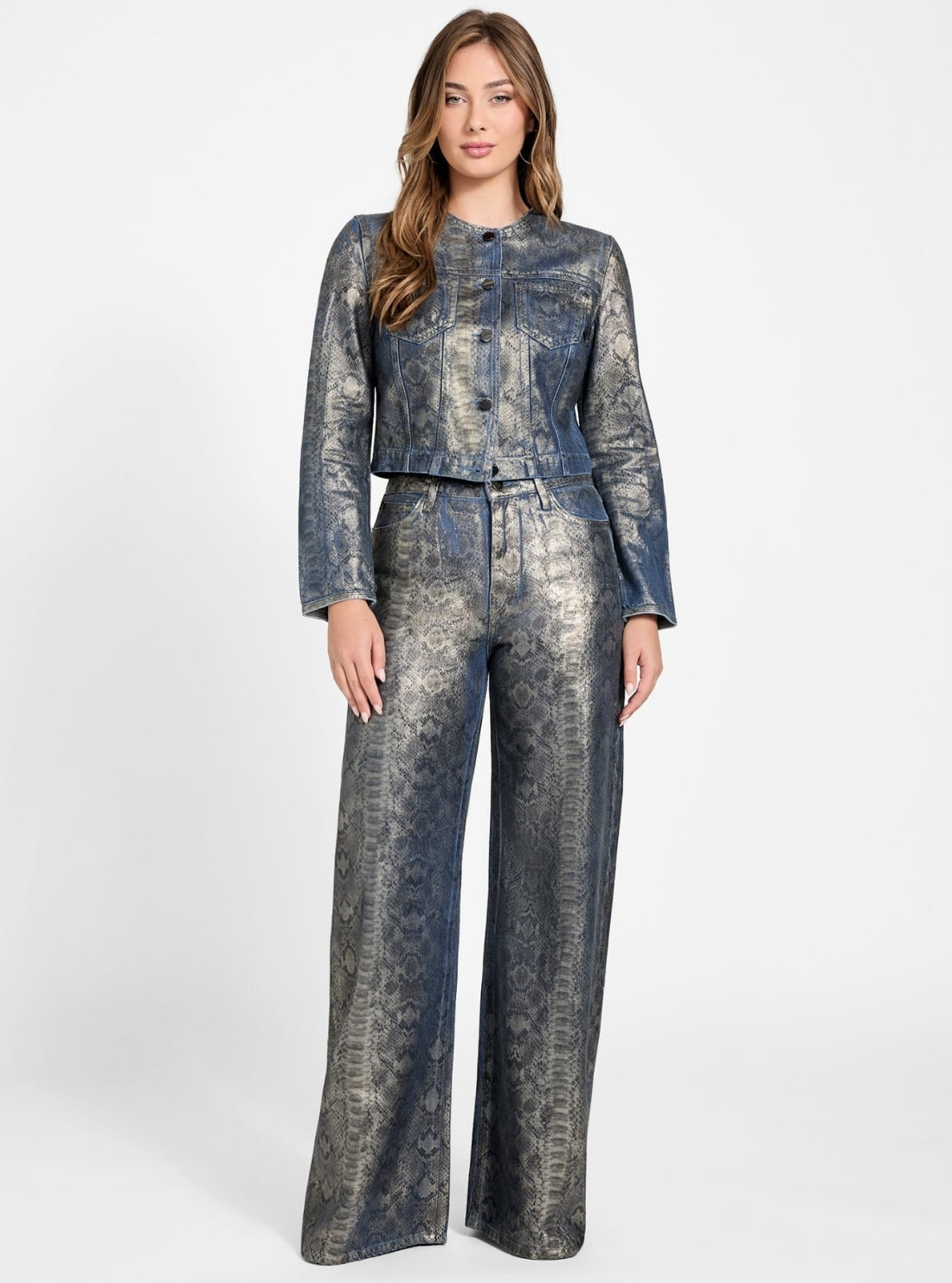 GUESS Womens Multi Tersa Snakeskin Jacket W5BN97D5QK2 Full View
