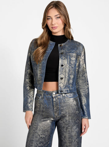 GUESS Womens Multi Tersa Snakeskin Jacket W5BN97D5QK2 Front View
