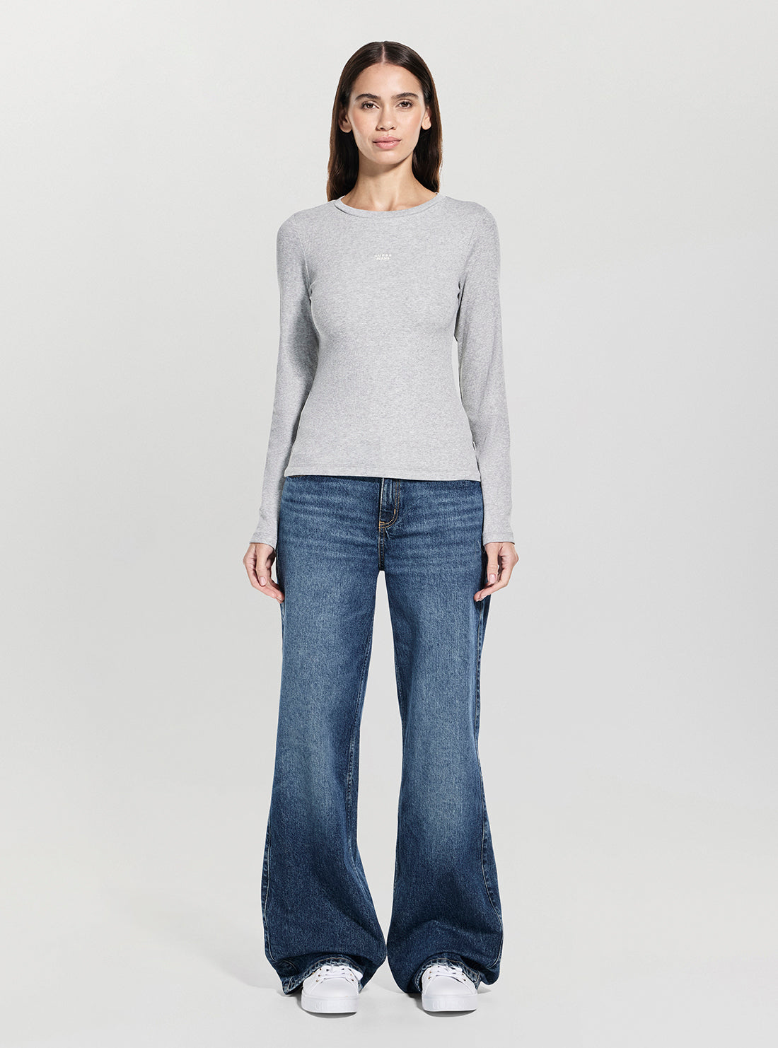Guess Jeans Grey Embroidered Slim Top W5BP01KA0H1 Full View