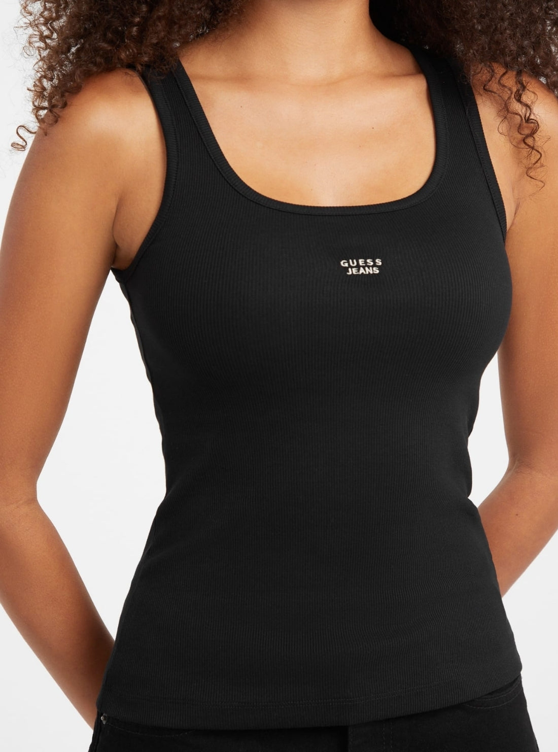 Guess Jeans Black Slim Rib Tank Top W5BP04KA0H1 Detail View