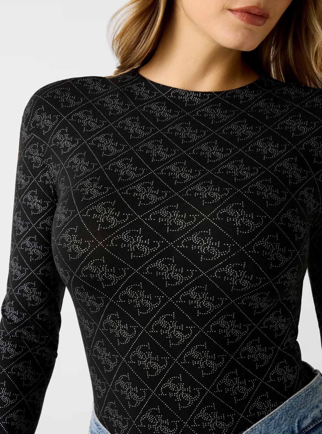 GUESS Womens Eco Black Teodora Logo Bodysuit W5BP09K68D2 Detail View