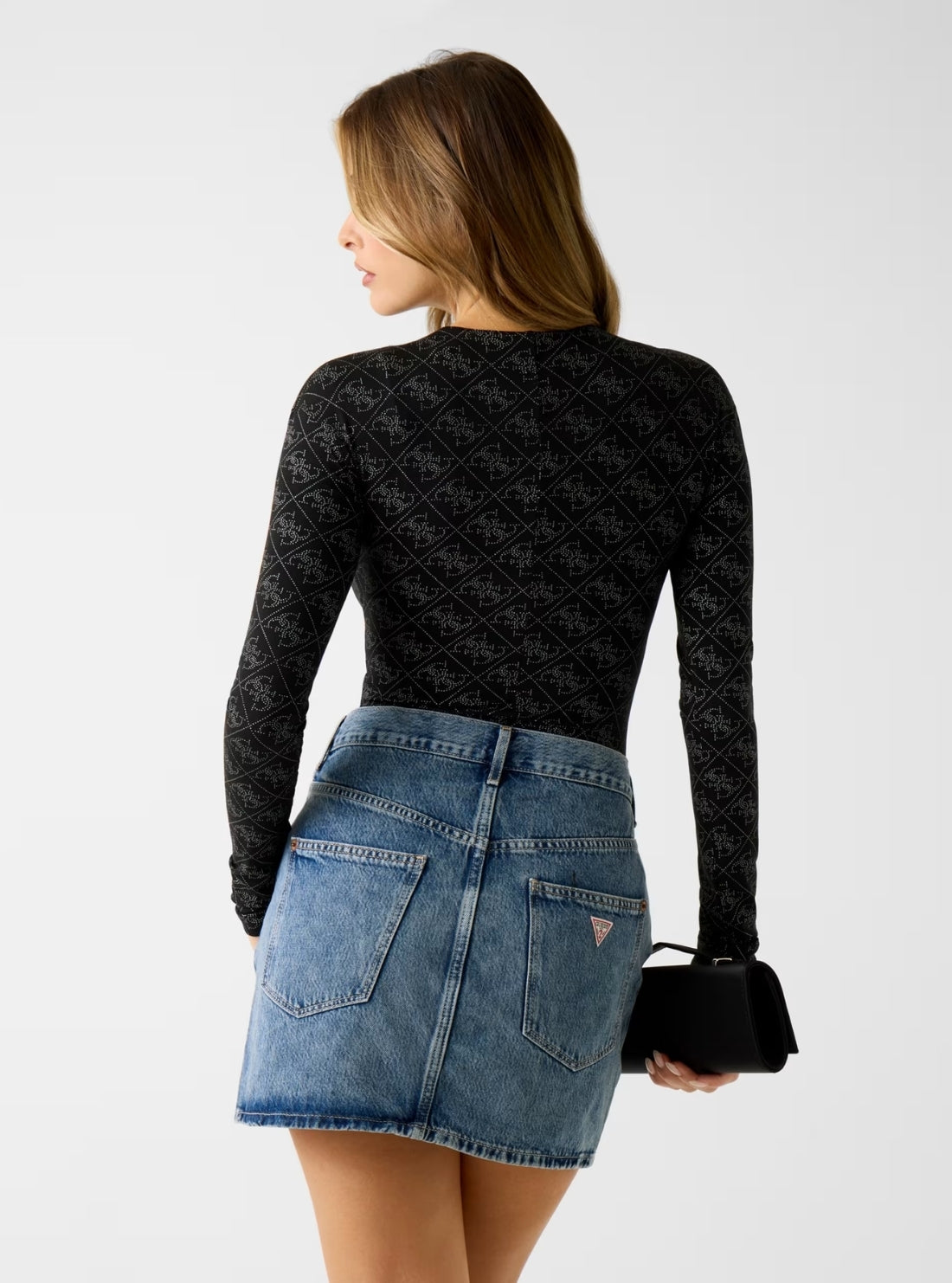 GUESS Womens Eco Black Teodora Logo Bodysuit W5BP09K68D2 Back View