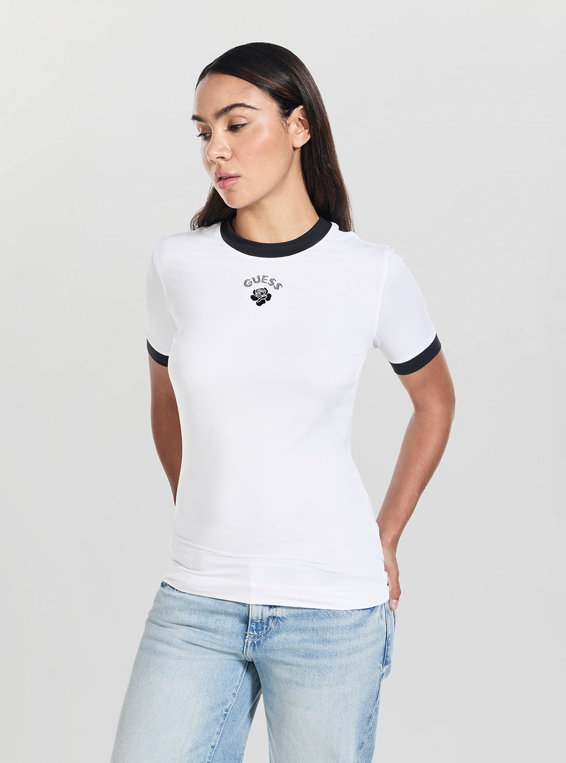 GUESS Womens White Mini Rose T-Shirt W5BP22K1262 Side VIew