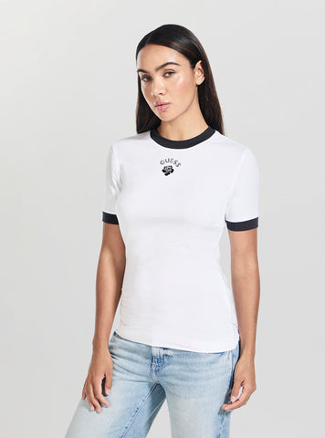 GUESS Womens White Mini Rose T-Shirt W5BP22K1262 Front View