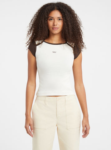 Guess Jeans White Slim Rib Top W5BP27KA0H1 Front View