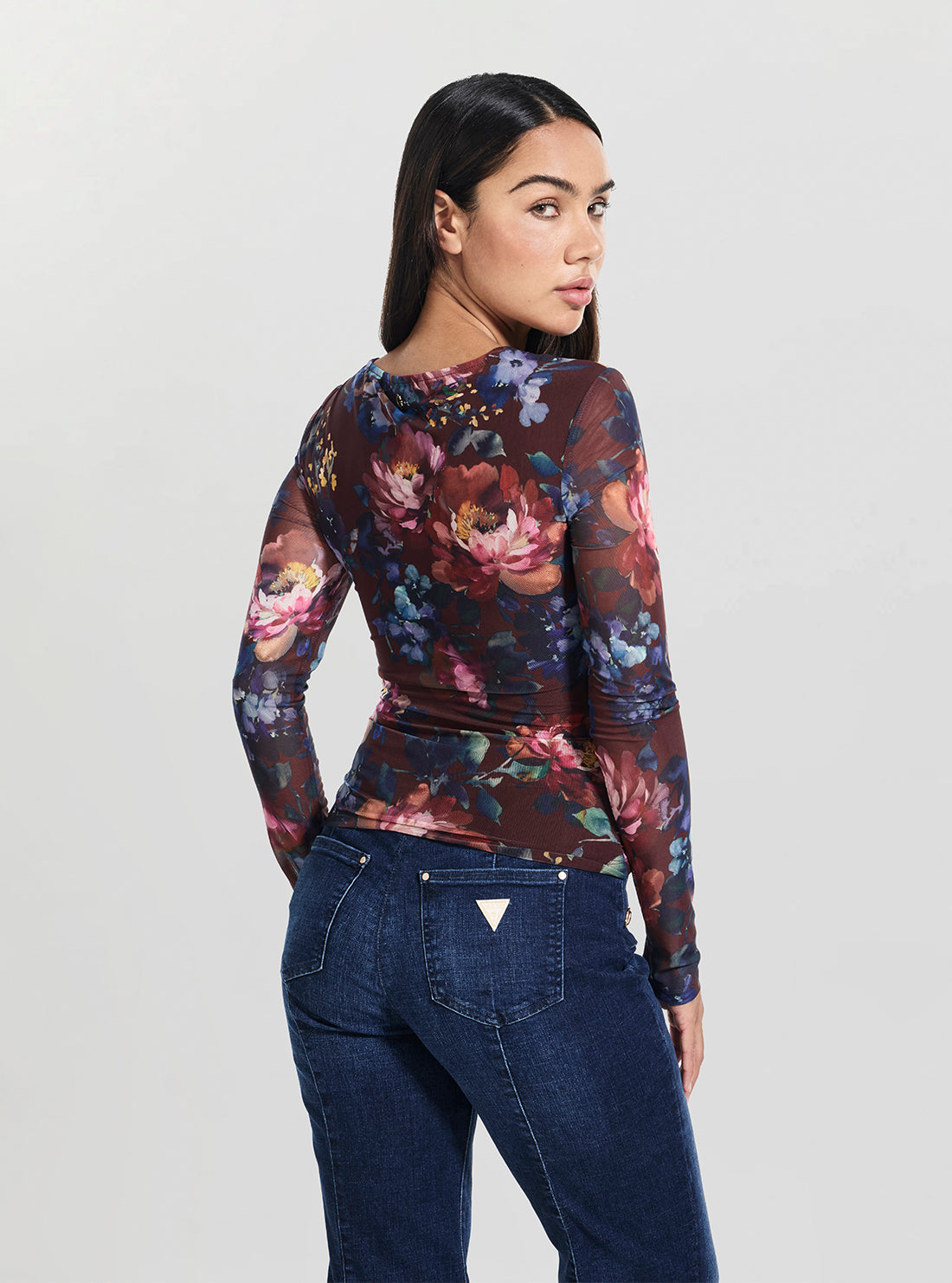 GUESS Womens Multi Bernadette Bloom Print Top W5BP32KCZC2 Back View