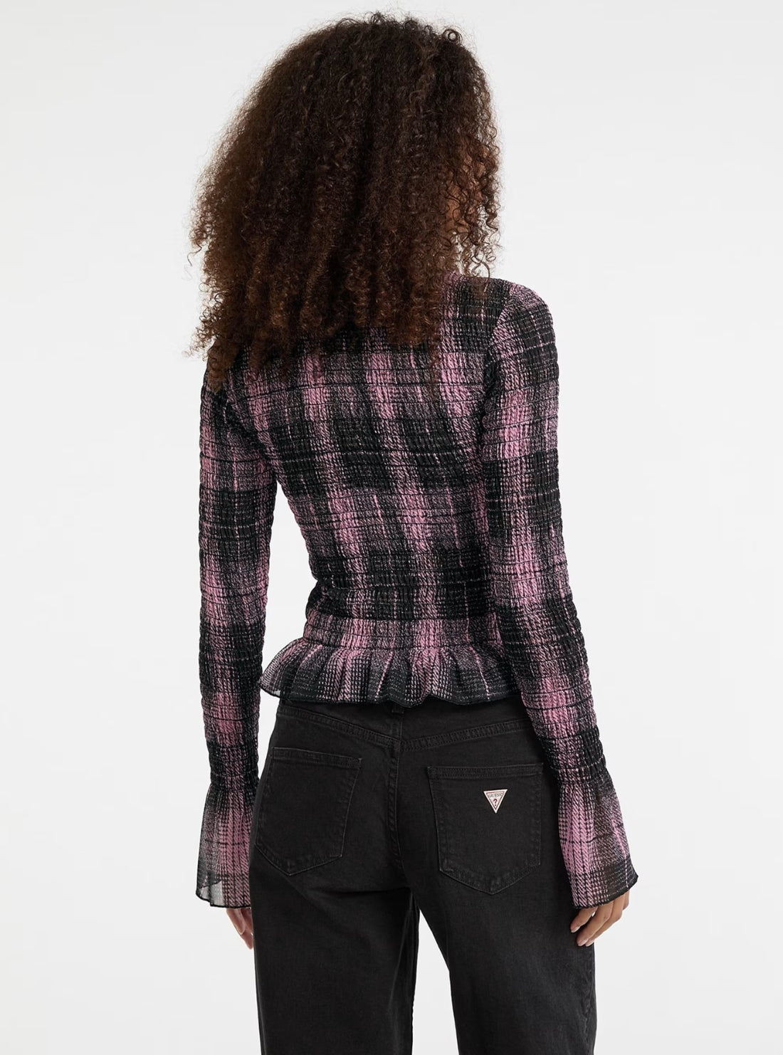 Guess Originals Black Smocked Mesh Printed T-Shirt W5BP35KBBF2 Back View