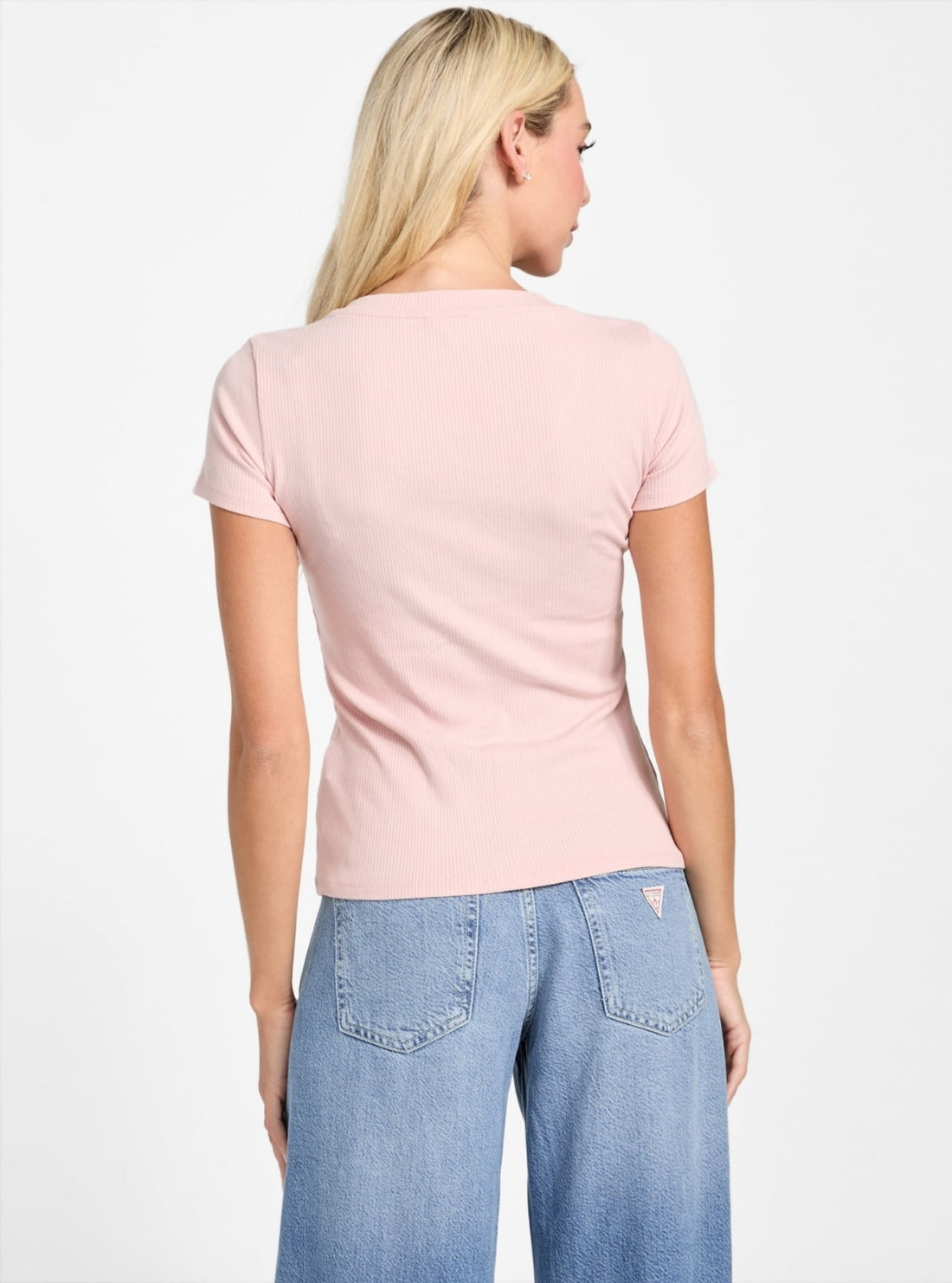 GUESS Womens Pink Kyla Rib Henley Top W5BP79KBC01 Back View