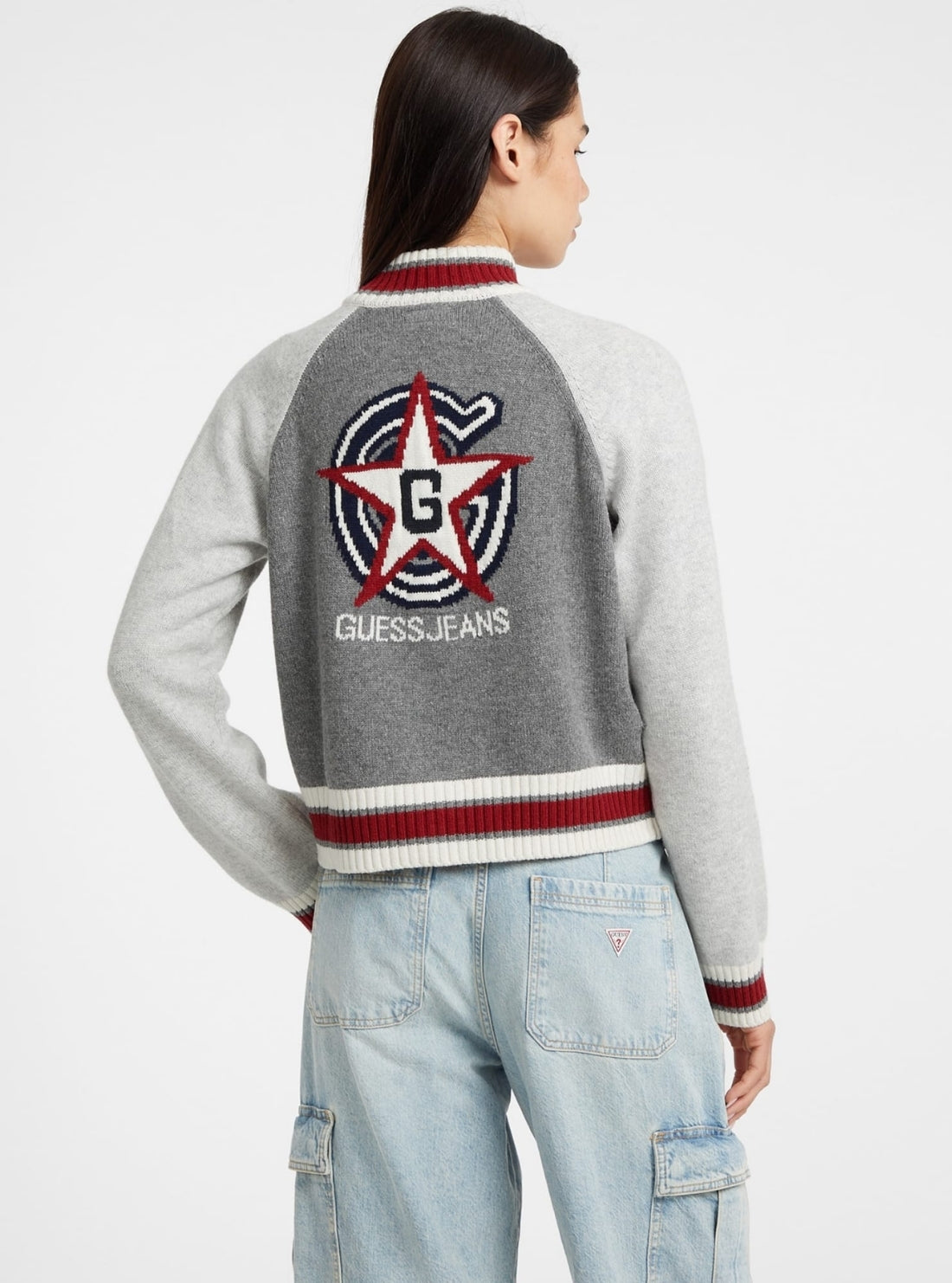 Guess Jeans Grey Intarsia Cardigan W5BR12Z0561 Back View