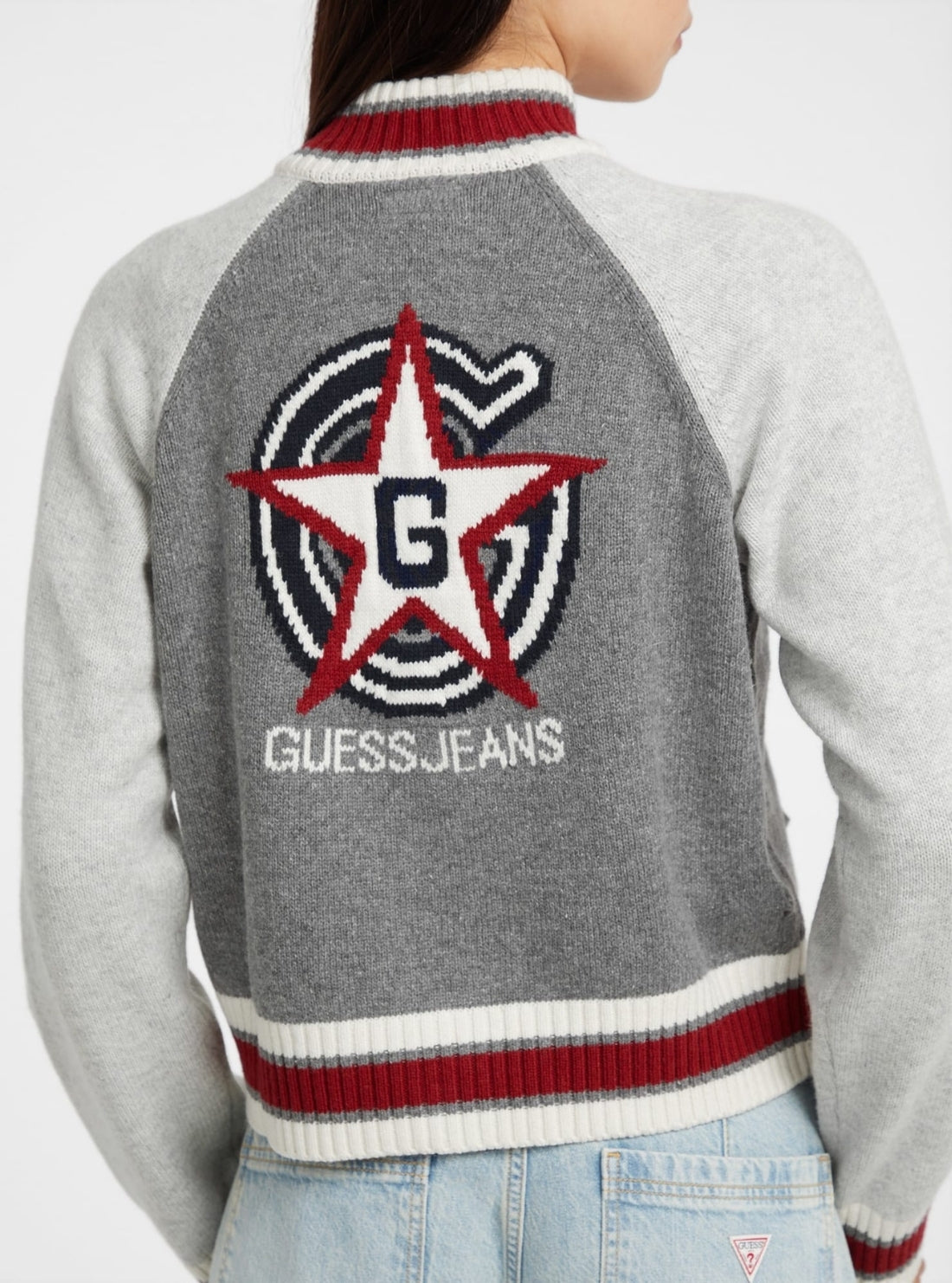 Guess Jeans Grey Intarsia Cardigan W5BR12Z0561 Detail View