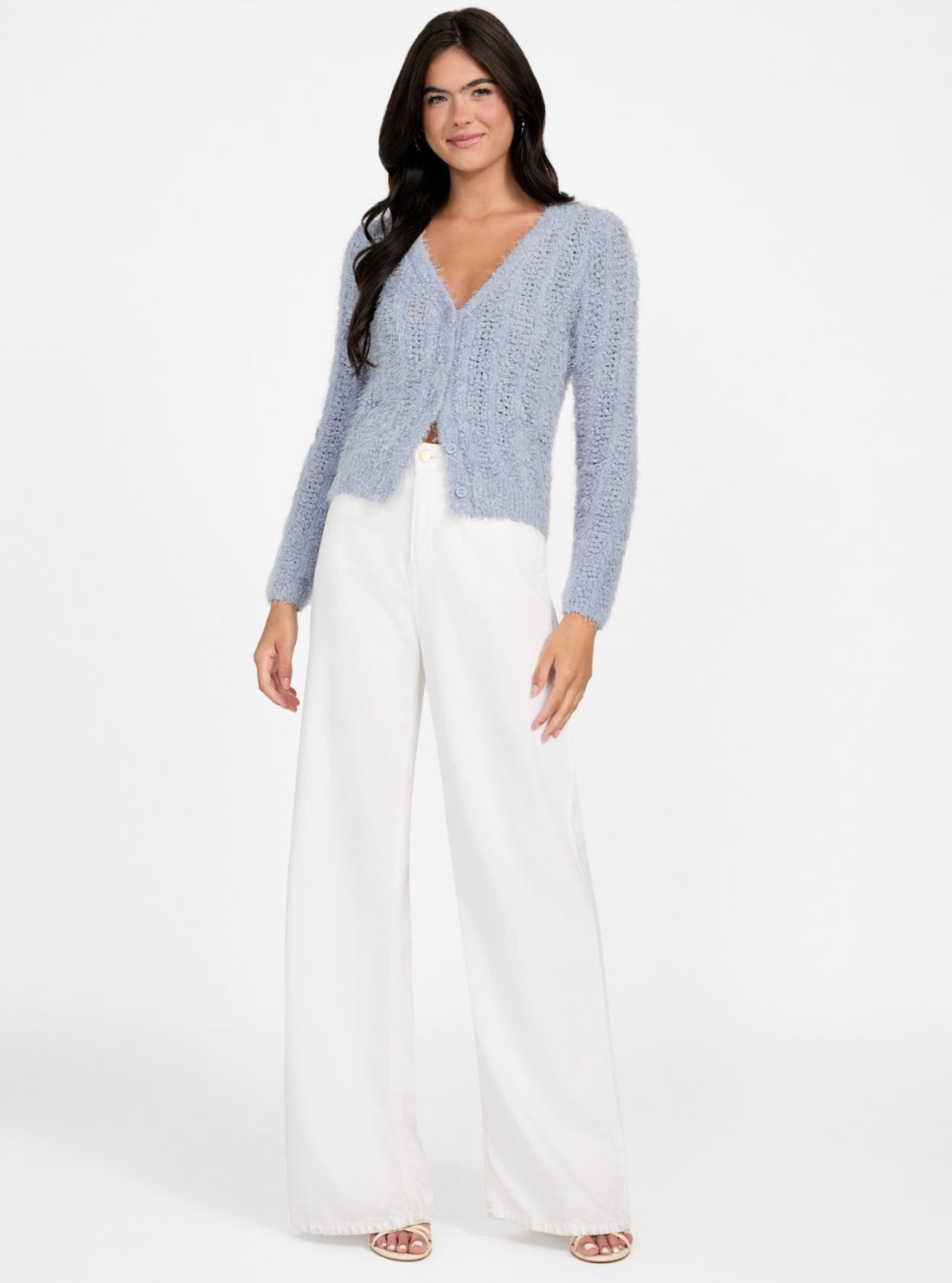 GUESS Womens Eco Blue Bea Open-Stitch Cardigan W5BR19Z3OX2 Full View_2