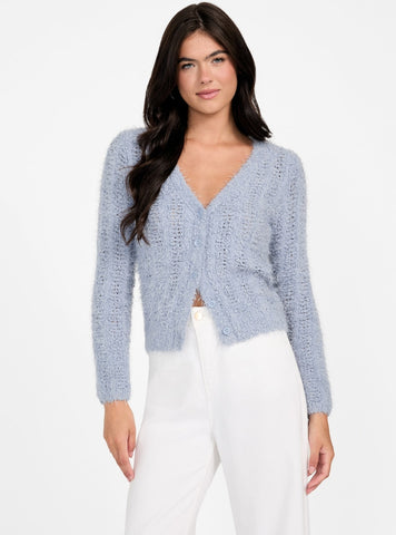 GUESS Womens Eco Blue Bea Open-Stitch Cardigan W5BR19Z3OX2 Front View