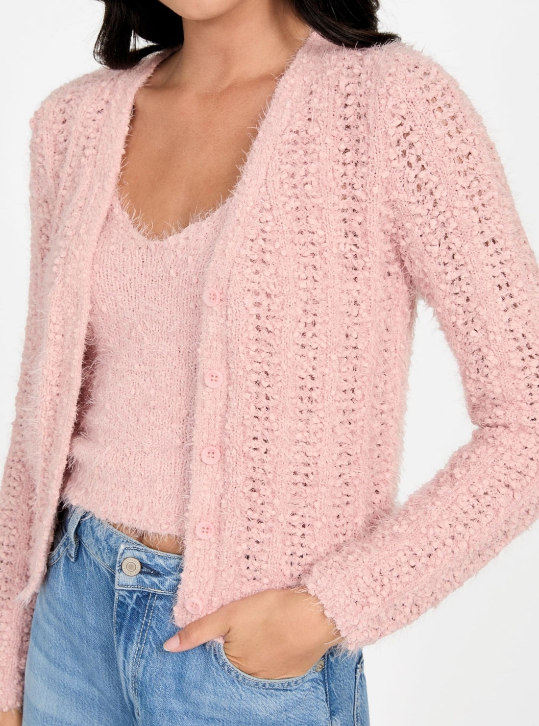 GUESS Womens Eco Pink Bea Open-Stitch Cardigan W5BR19Z3OX2 Detail View