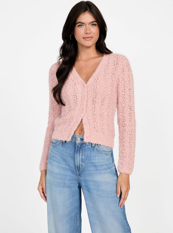 GUESS Womens Eco Pink Bea Open-Stitch Cardigan W5BR19Z3OX2 Front View