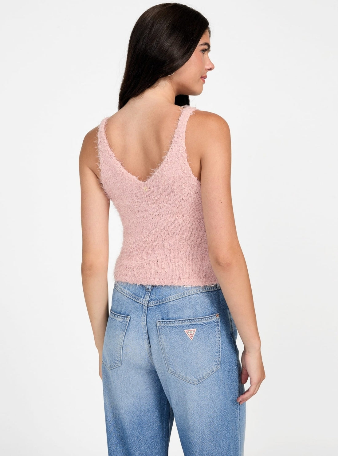 GUESS Womens Eco Pink Bea Sweater Tank Top W5BR20Z3OX2 Back View