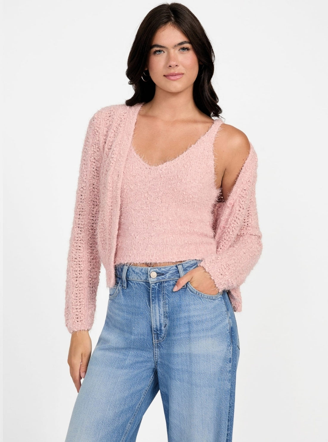 GUESS Womens Eco Pink Bea Sweater Tank Top W5BR20Z3OX2 Front View