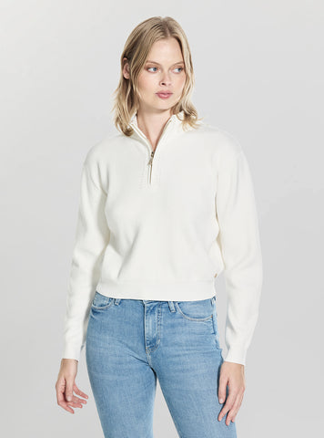 GUESS Womens White Harley Zip Sweater W5BR29Z0572 Front View