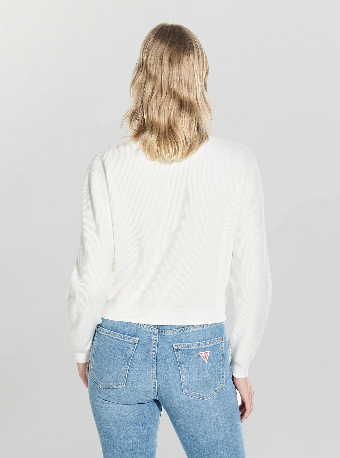 GUESS Womens White Harley Zip Sweater W5BR29Z0572 Back View