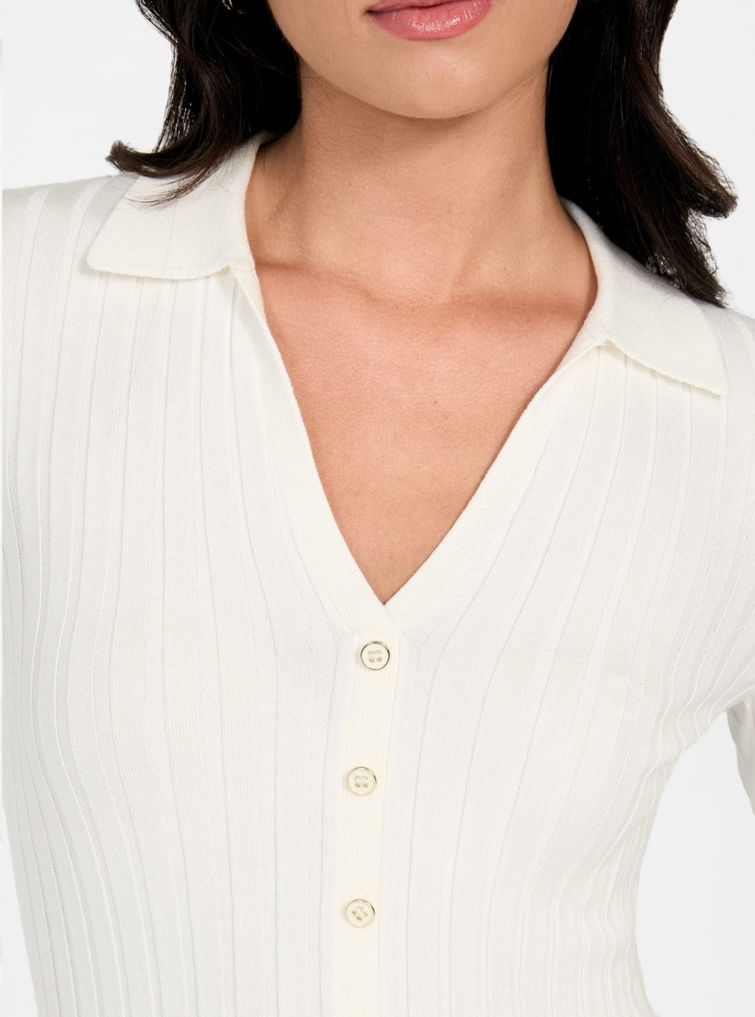 GUESS Womens Eco White Ribbed Miranda Sweater Top W5BR51Z2YK2 Detail View