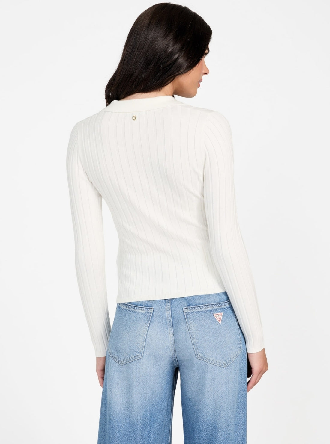 GUESS Womens Eco White Ribbed Miranda Sweater Top W5BR51Z2YK2 Back View