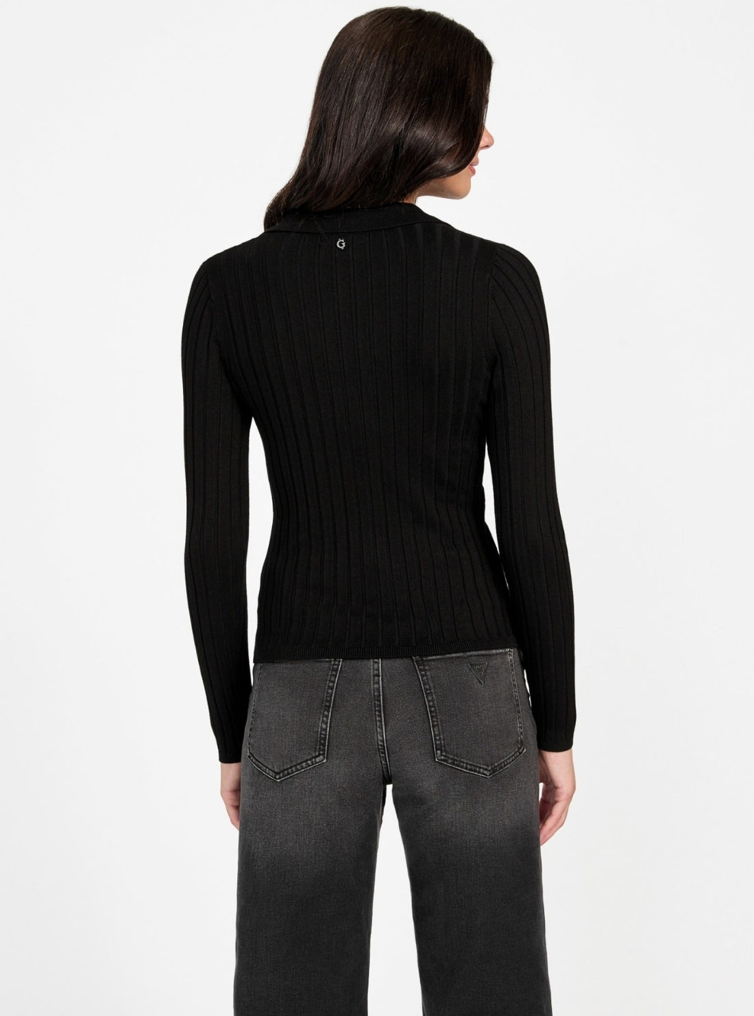 GUESS Womens Eco Black Ribbed Miranda Sweater Top W5BR51Z2YK2 Back View