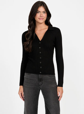 GUESS Womens Eco Black Ribbed Miranda Sweater Top W5BR51Z2YK2 Front View