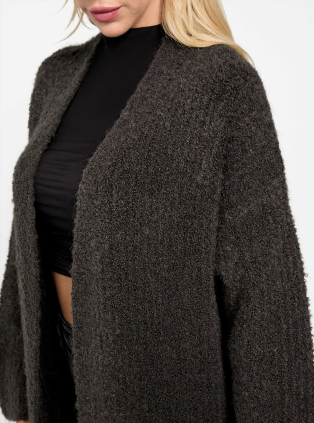 GUESS Womens Eco Brown Beniko Bouclé Midi Cardigan W5BR54Z0702 Detail View